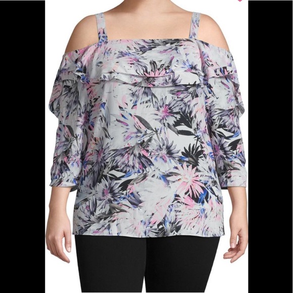 NYDJ Tops - NYDJ Printed Ruffle Blouse Plus